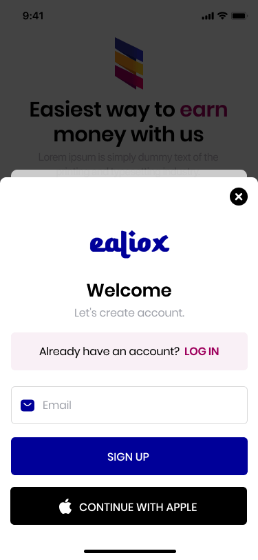 signup app screen